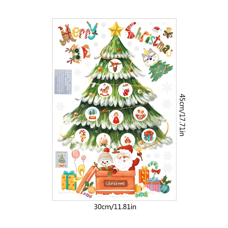 New Christmas Window Stickers Cartoon Santa Claus Xmas Tree Shop Glass Stickers Xmas New Year Navidad Noel DIY Home Party Decor