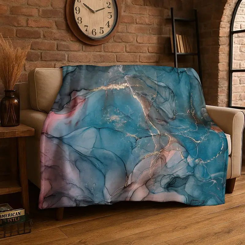 Luxurious Marble Nordic Art Colorful Stones Flannel Blanket Soft Throw Blanket for Bedroom Living Room Bed Travel Camping Picnic