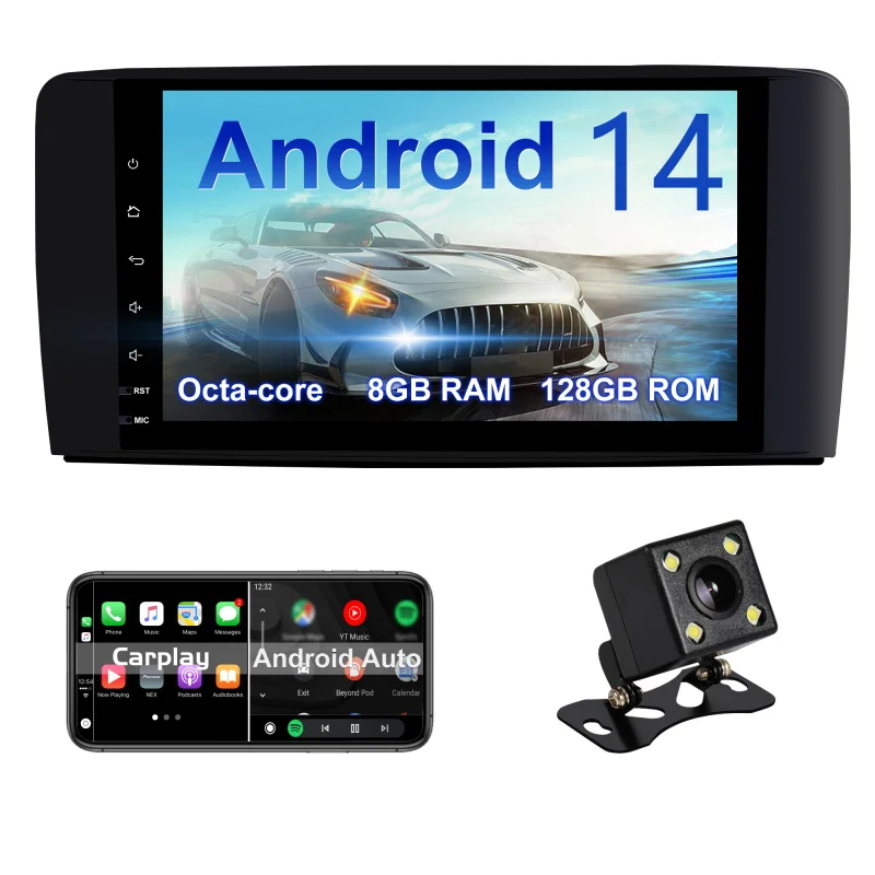 

Android car radio for Mercedes Benz GL ML CLASS stereo screen Carplay Android Auto Bluetooth GPS Navigation FM radio 9’ [8+128G]