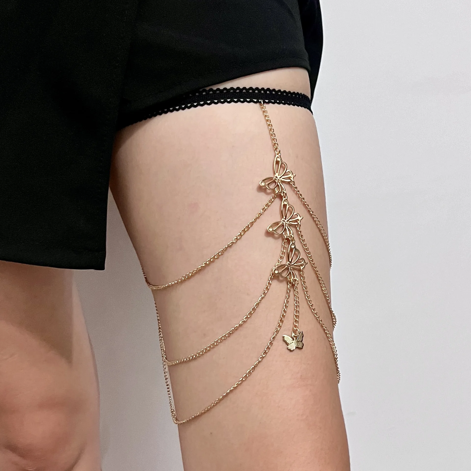 Sexy butterfly thigh chain elastic multi-layer butterfly long leg chain for women