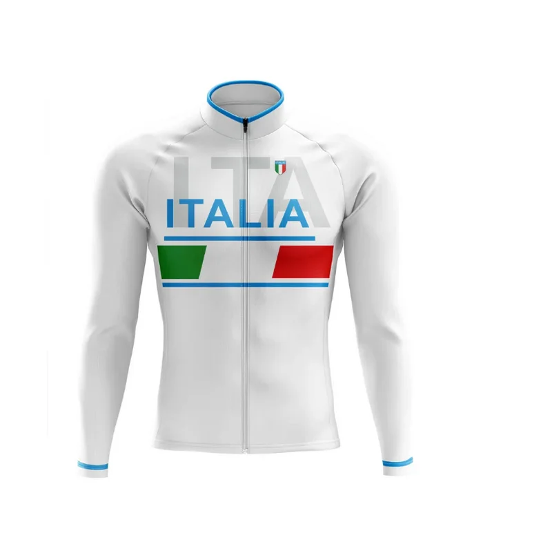 WINTER FLEECE THERMAL 2024  ITALIA NATIONAL TEAM WHITE ONLY LONG SLEEVE CYCLING JERSEY CYCLING WEAR ROPA CICLISMO SIZE XS-4XL