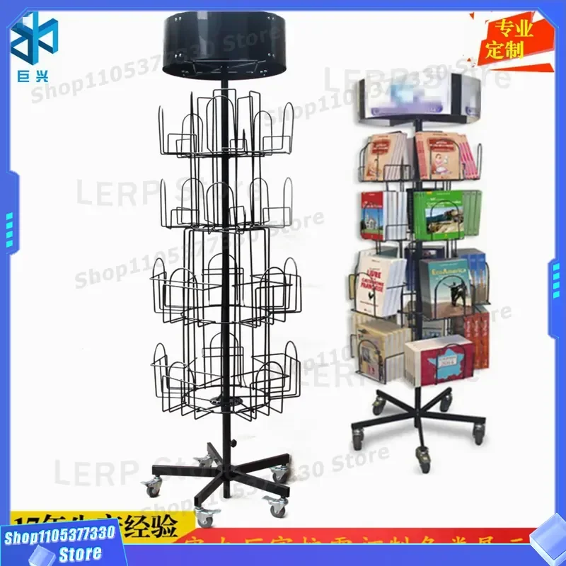 Customizable Rotary Postcard Display Stand for Greeting Cards Christmas Info Booklet Rack CD Holder Shelf Organizer Store