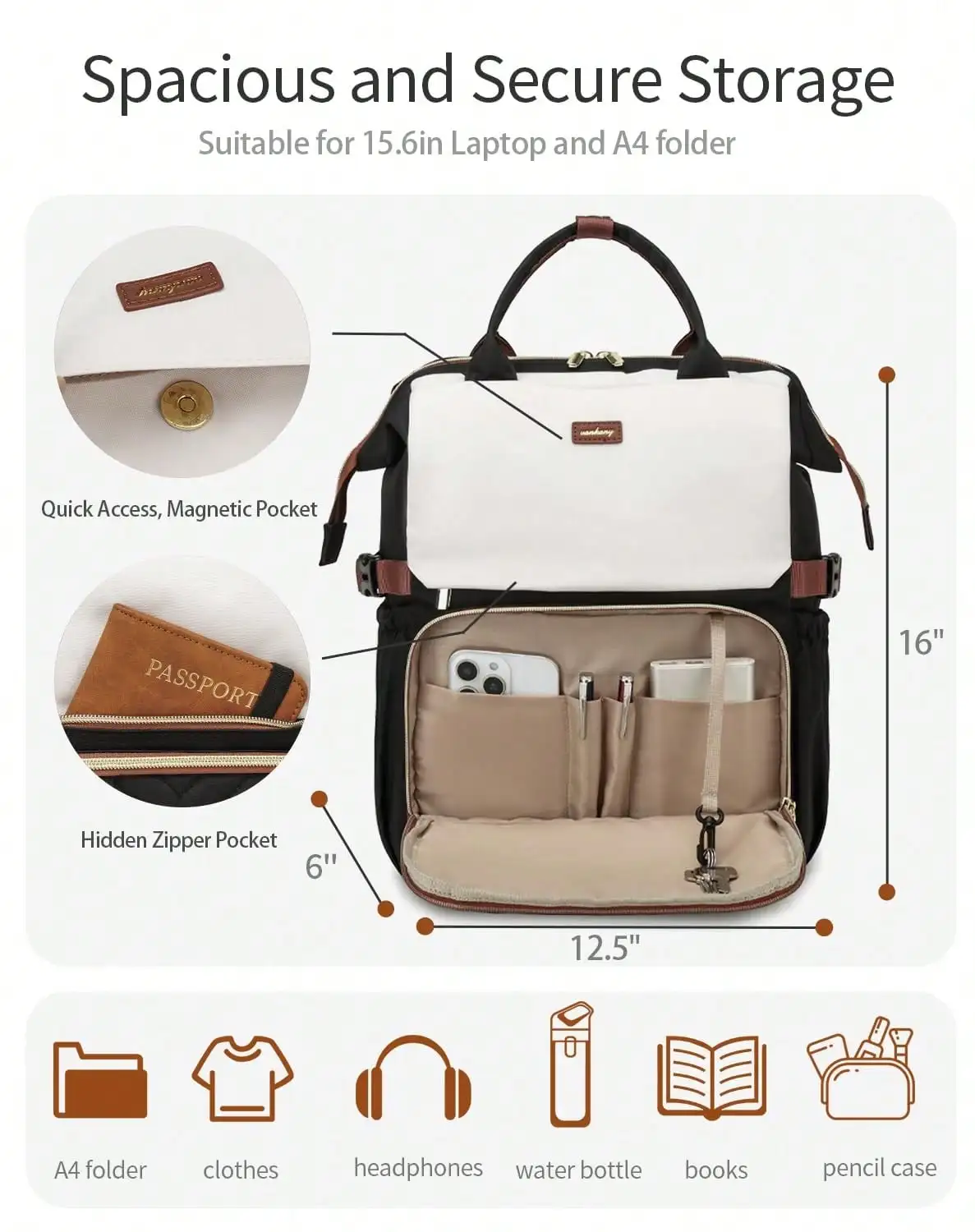 Bookbag For Women Laptop Backpack, Teacher Nurse Work Computer Bags Cup Holder&USB Charger For Travel, School College Back Pack For Girls, 15" Fashionable Waterproof Lightweight Backpack Suitable For Business With Laptop Compartment Daily Schoolbag view 2