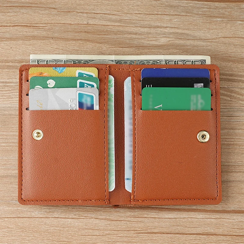 BUYLEMO Minimalist Slim PU Leather Snap Button Card Holder, Unisex Portable Short Wallet