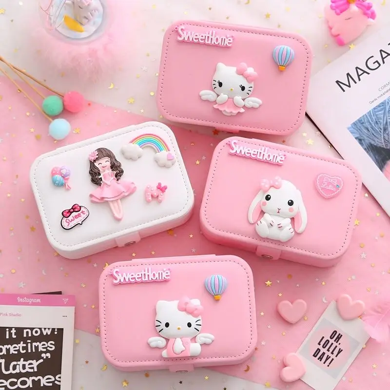 Hello Kitty anime cartoon peripheral girls cute jewelry box kawaii jewelry earrings earrings necklace storage box gift wholesale