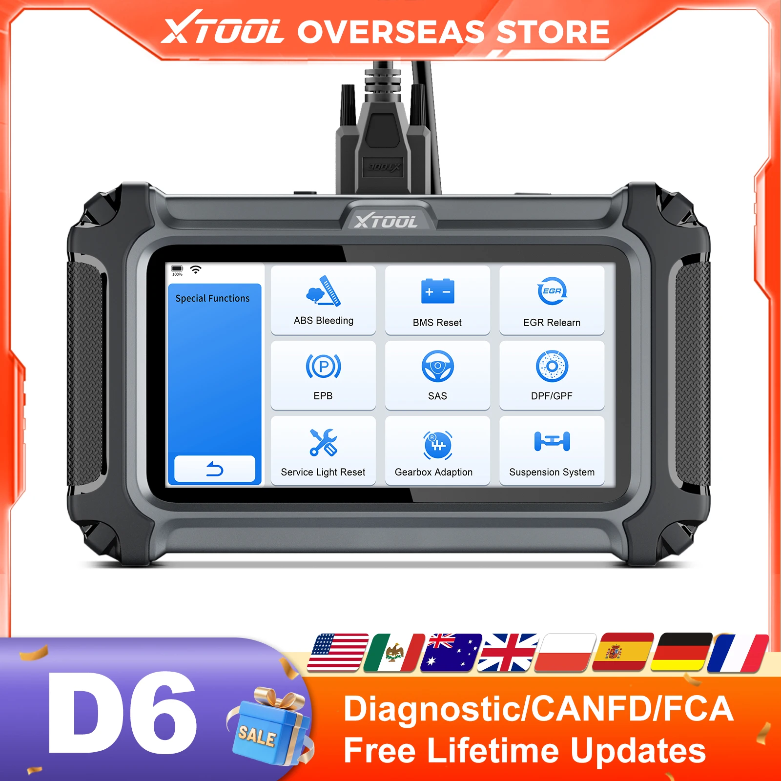 

Автосканер XTOOL D6 OBD2 для диагностики всех систем автомобиля с 15 функциями сброса, встроенным CANFD, FCA и пожизненным бесплатным обновлением.