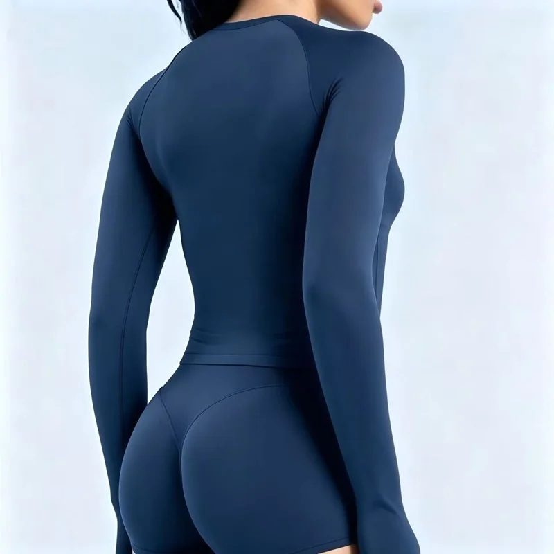 Women Fitness Defy Long Sleeve Top Seamless Round Neck Slim Fit Gym Yoga Workout Clothes Breathable Quick Dry Running Sports Top