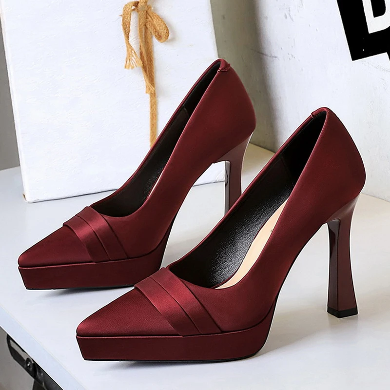 

BIGTREE, весенние модные пикантные туфли-лодочки, женские элегантные свадебные туфли на платформе и квадратном каблуке с острым носком, Zapatos De Mujer