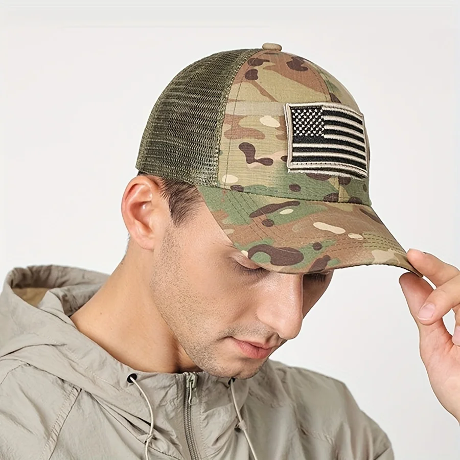 

American Flag Hat Camouflage Baseball Cap Army Military Camo Hat Adjustable Dad Hat Snapback Hat Outdoor Trucker Hat Mesh Hat