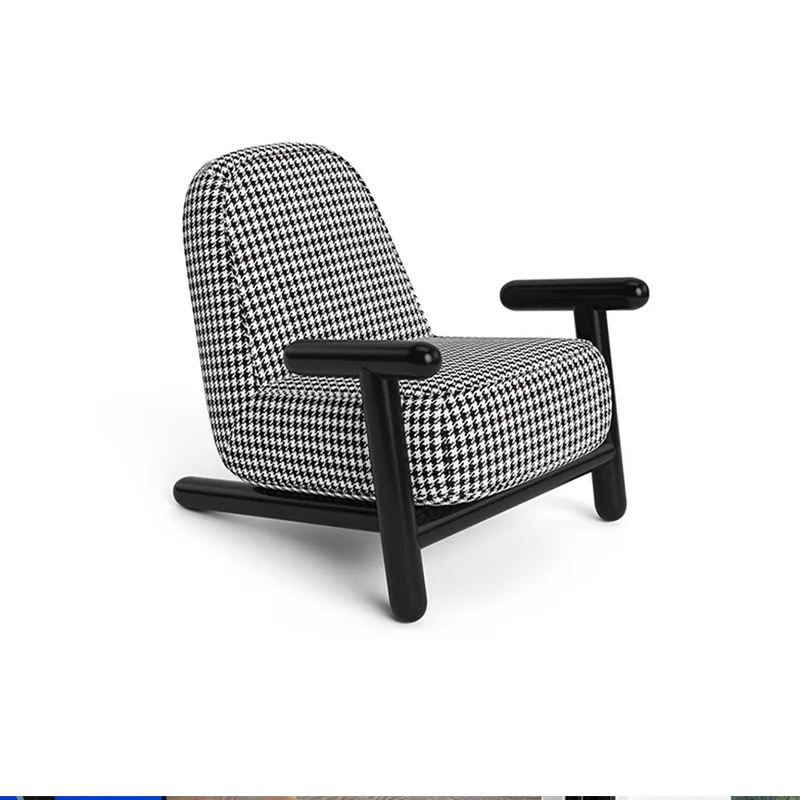 White wax solid wood thousand bird grid fabric leisure chair single sofa, minimalist and light luxury