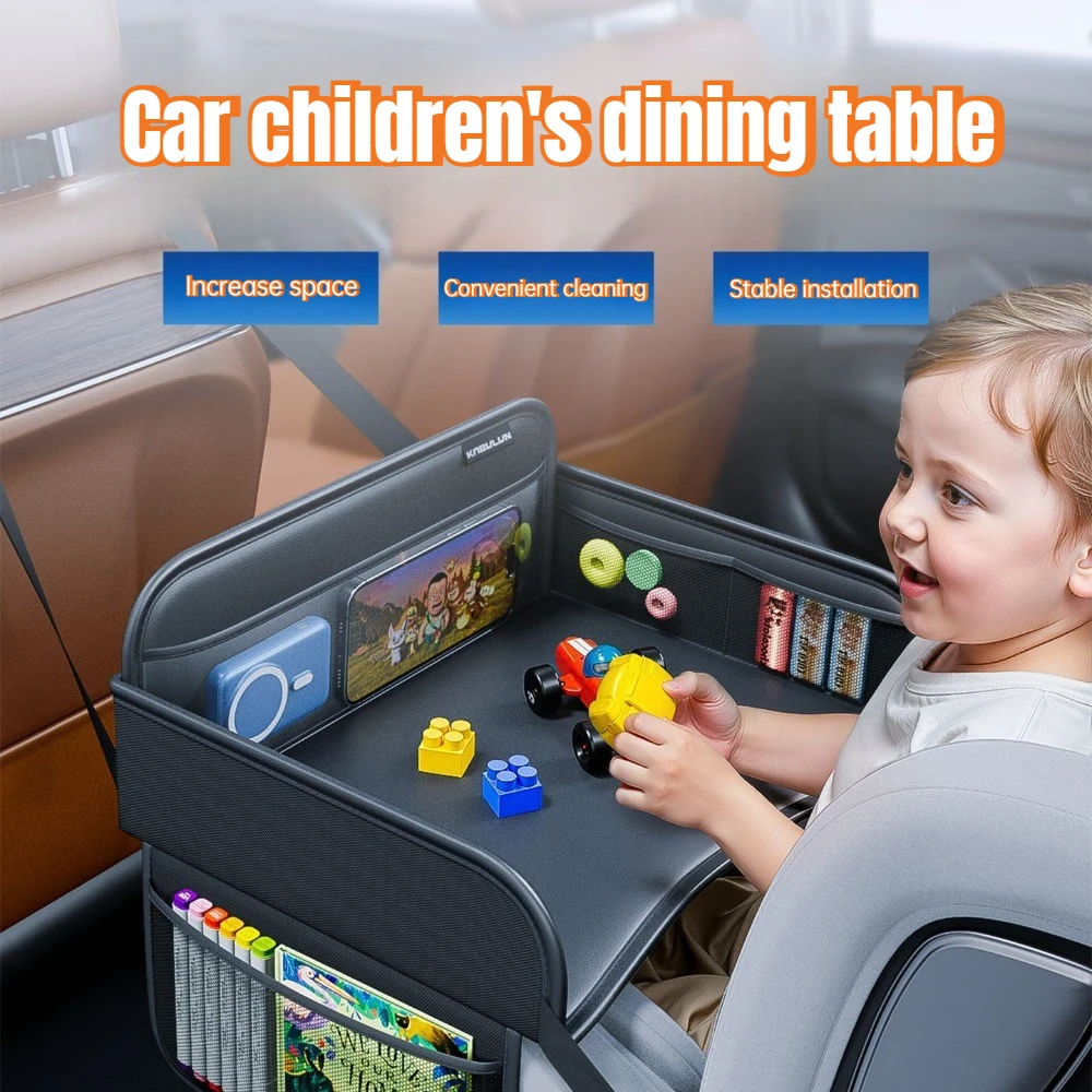Child Car Dining Drawing Table Leather Universa Safety Seat Tray Backseat Children Table Tool Toys Phone Storage Pocket Lap Desk view 2