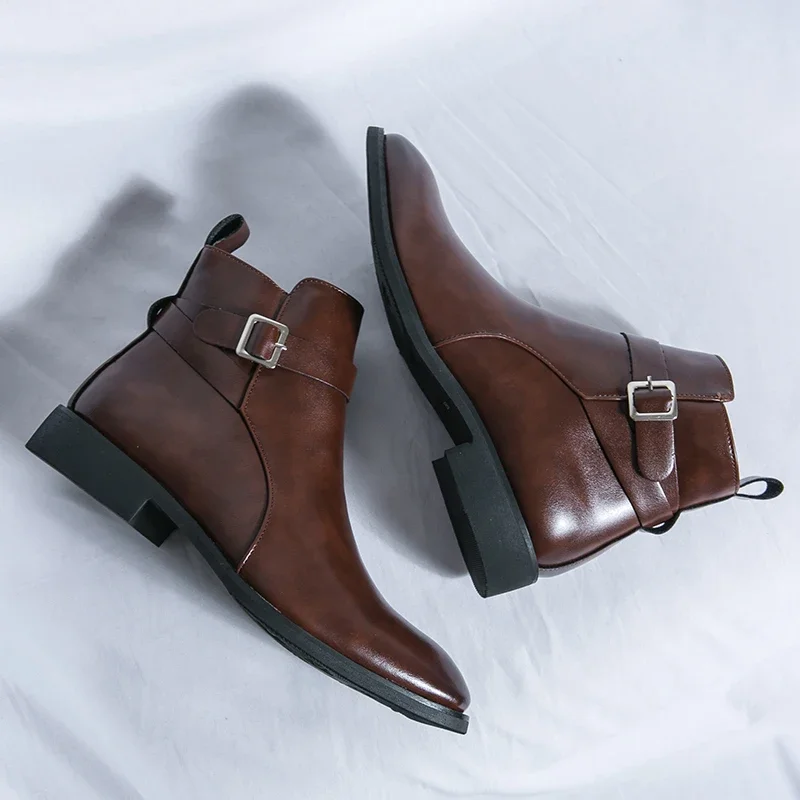 Fashion Designer Men's Pointed Leather Boots British Business Dress Shoes Outdoor Trend Leather Casual Shoes Large Size: 38-47