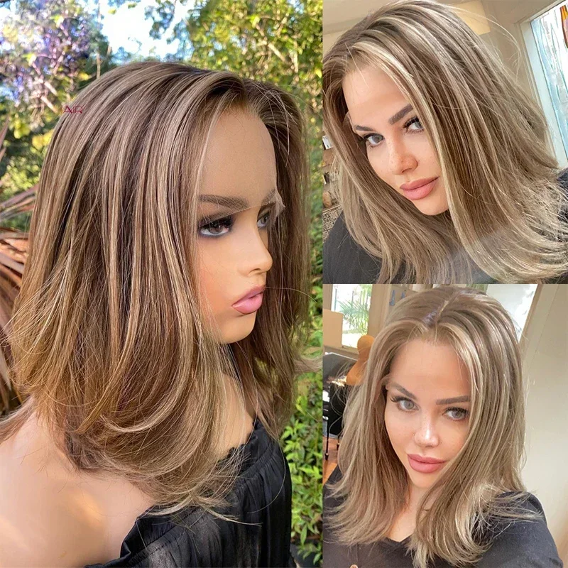 

28inch Soft Long Highlight Brown Body Wave 5x5 Silk Base Jewish Human Hair Wigs With Baby Hair European Hair Glueless Preplucked