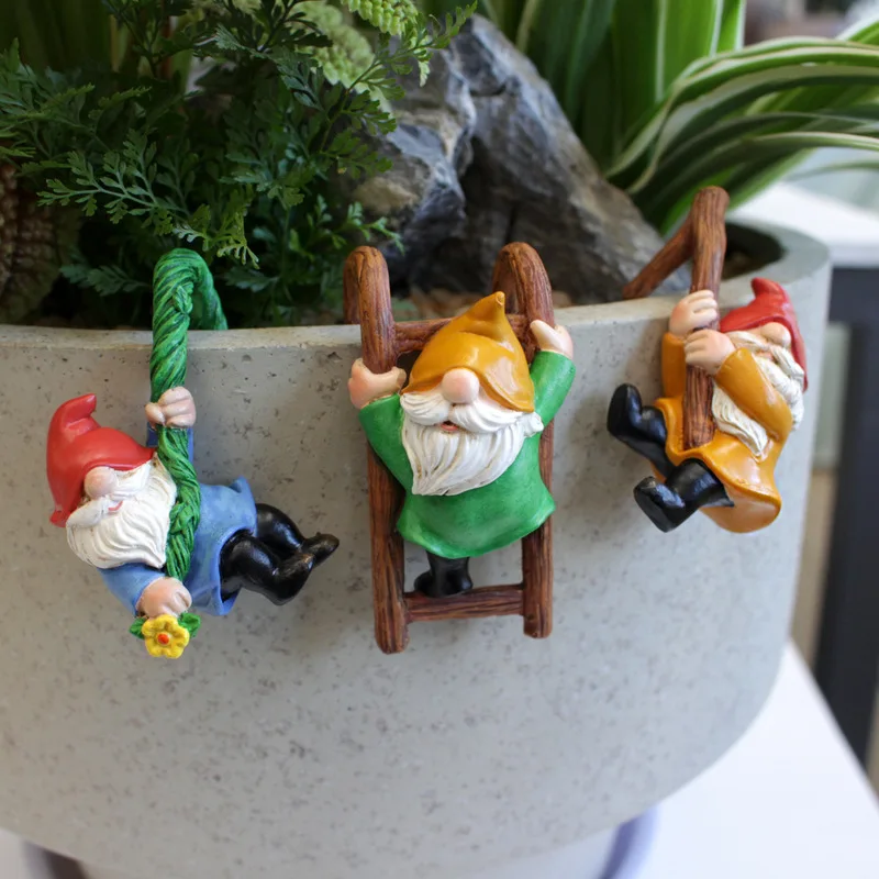 3 PCS Climbing Gnomes Tree Faces Decor Outdoor For Yard, Gnomes Statue, Outdoor Fairy Garden Resin Crafts, Flower Pot Landscape