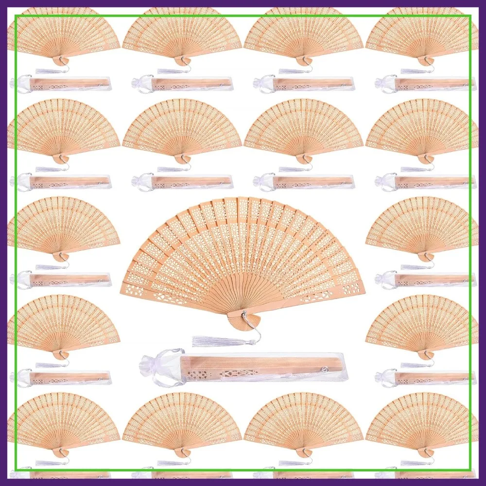 

60Pcs Wooden Hand Fans Folding Wedding Fans with White Tassel and Gift Bag for Party Favors Home Decor