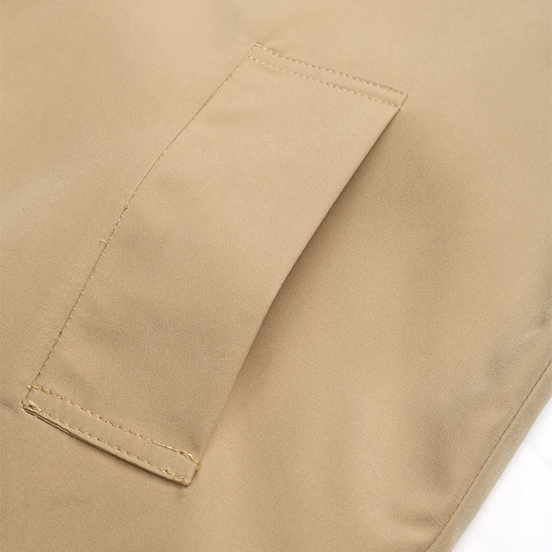 Women's Khaki Black Contrast Trim Lapel Button Front Short Jacket Autumn Casual Fashion Loose Fit