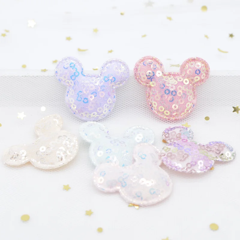 12Pcs 40*33mm Cartoon Mouse Head Bling Applique Pads for DIY Headwear Clips Accessories Clothes Patches Scrapbooking Sticker