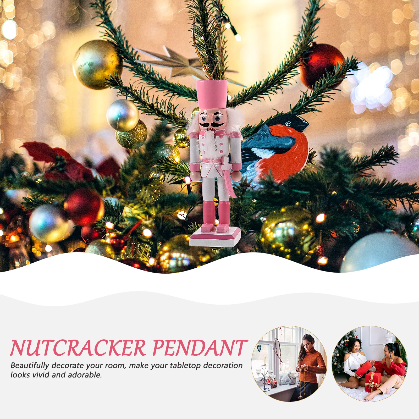 

6pcs Wooden Nutcracker Decoration Xmas Hanging Ornament Premium Craftsmanship Home Decor Pendant Working Mouth Tall Nutcracker