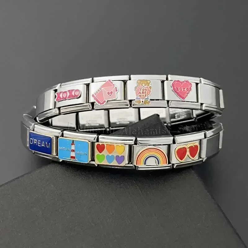 Charm Italiaanse roestvrijstalen armband DIY elastische 9 mm module splitsen liefde retro stijl voor vrouwen mannen kettingen sieraden kettingen