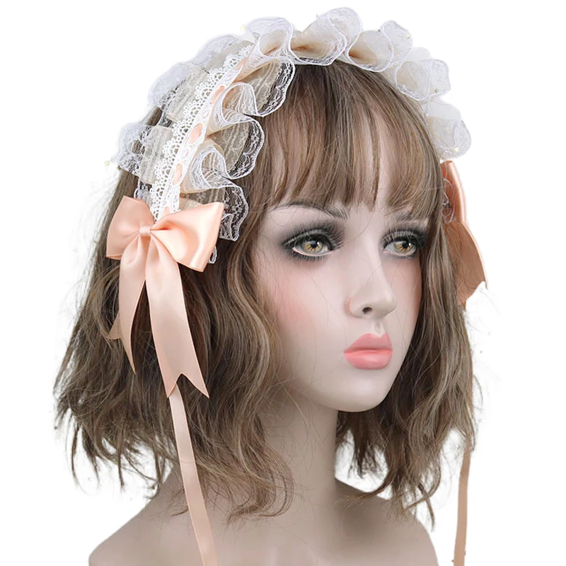 Fascia per capelli con nastro di pizzo dolce Bowknot per le donne cerchio per capelli Cosplay Lolita giapponese accessori per capelli carini