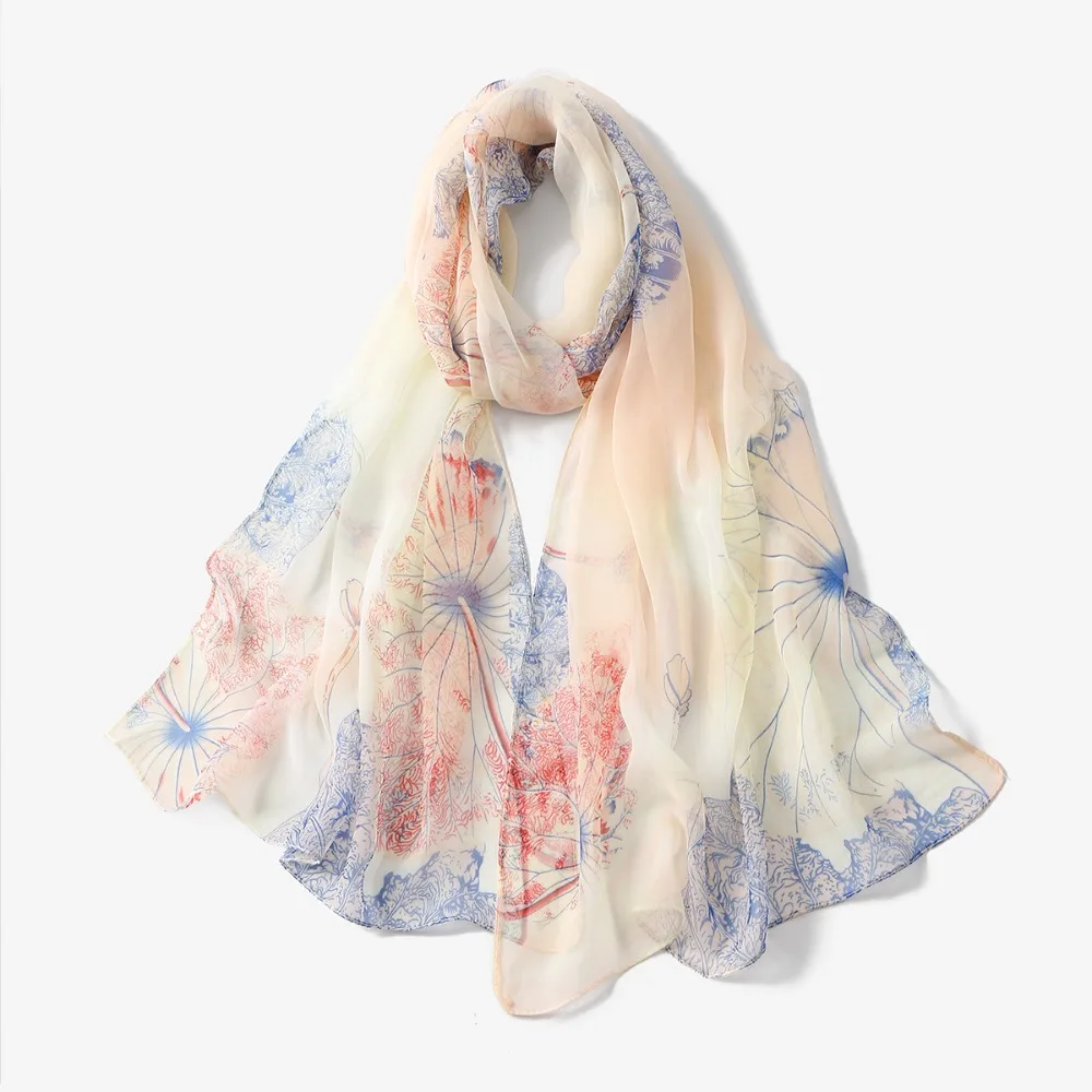 

Модный шелковый шарф с вышивкой, солнцезащитный дышащий длинный шелковый гладкий пляжный платок для женщин