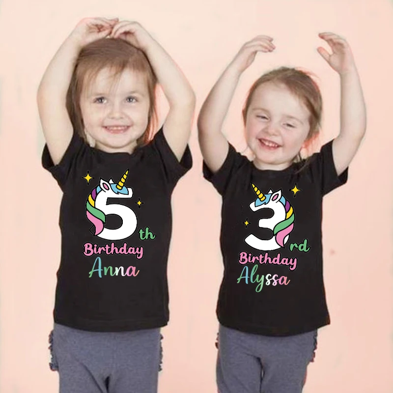 

Personalised Unicorn Birthday Shirt 1-7 Year T-Shirt Wild Tee Custom Name Girls Party T Shirt Unicorn Clothes Kids Tops Gifts