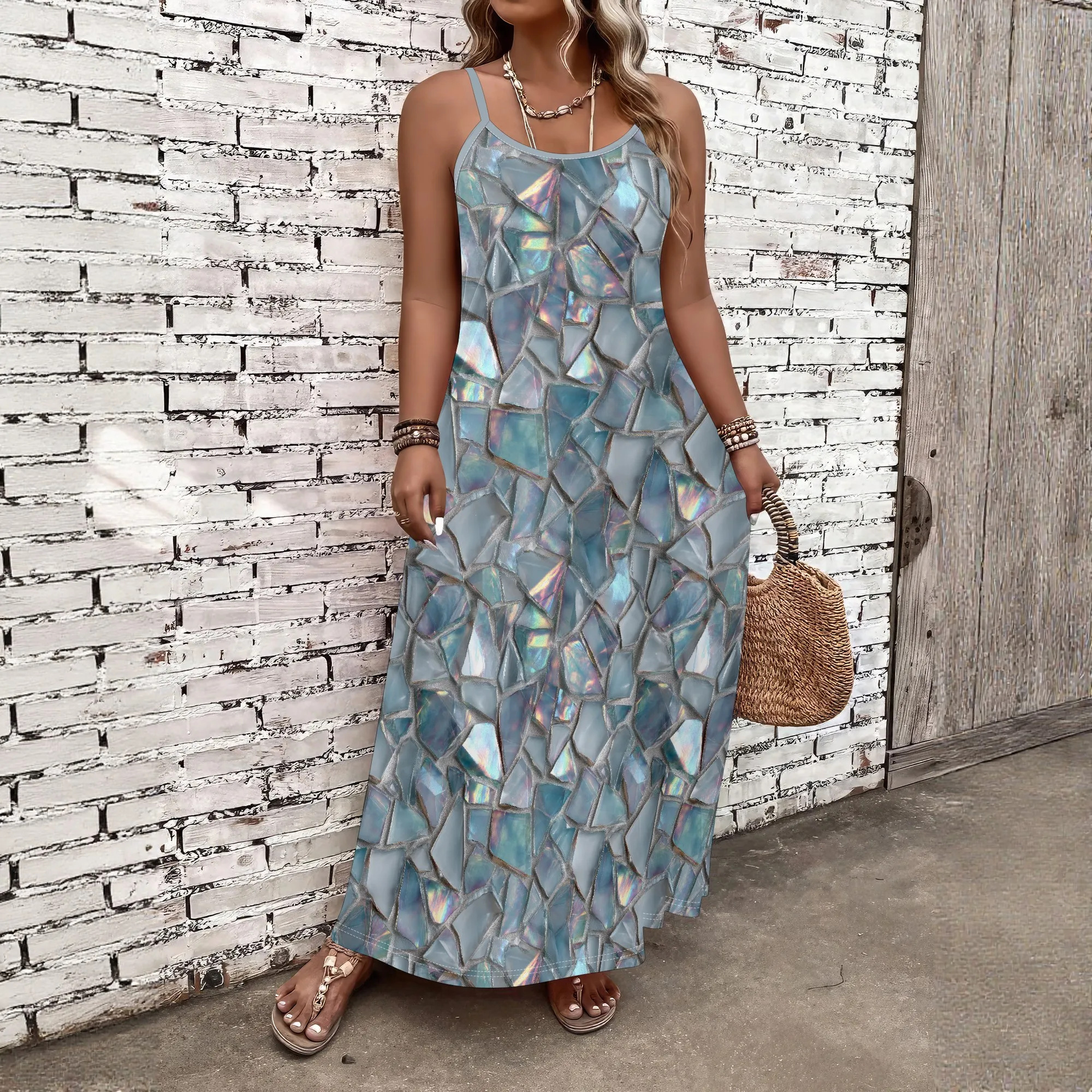 

Women's Spaghetti Strap Flowy Maxi Dress – Ideal for Beach Vacations, Summer Parties, Travel & Casual Wear (XL-6XL)