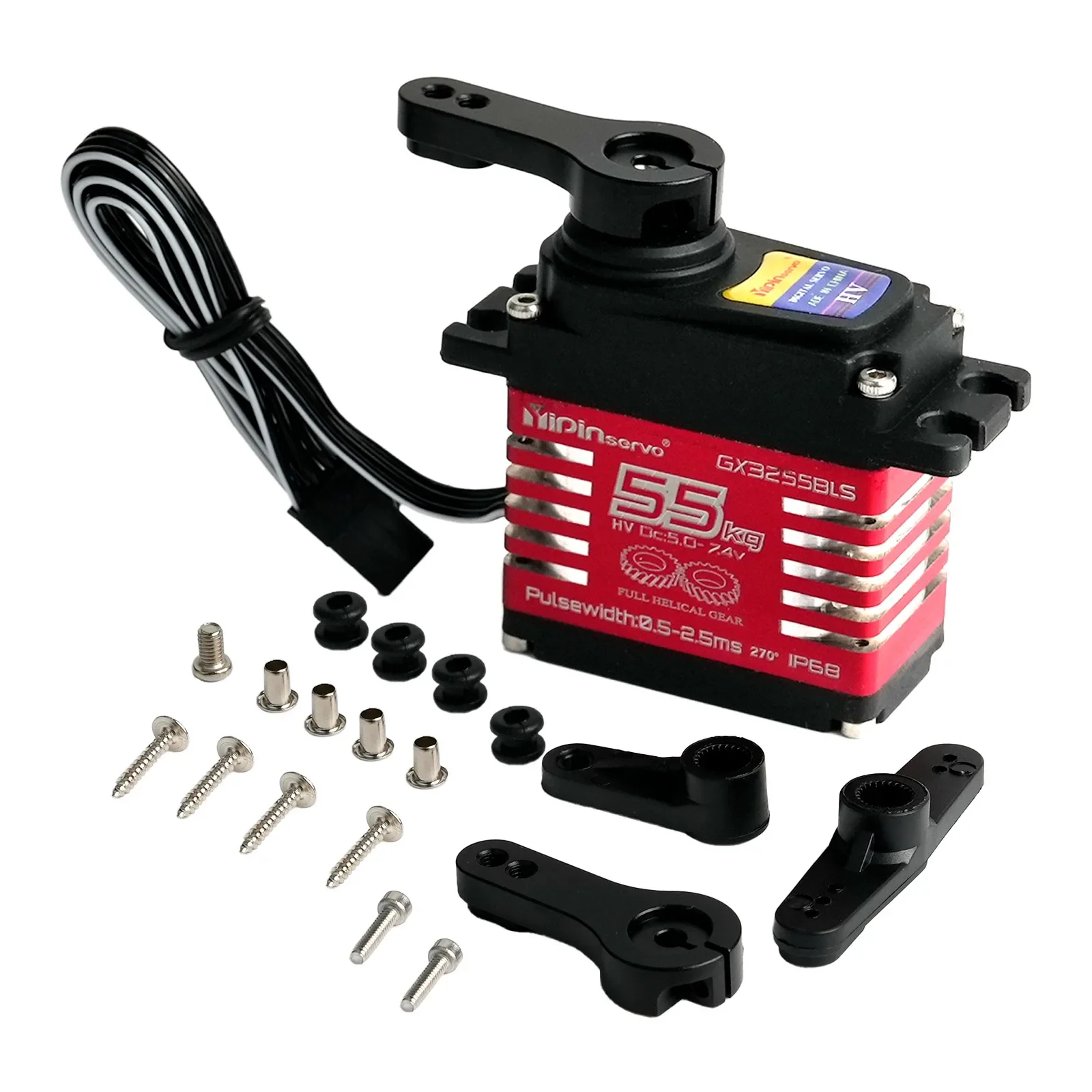 

55KG Digital Servo IP68 Waterproof Brushless Motor 25T Steel Gear for RC Models 5.0-7.4V High Torque Performance
