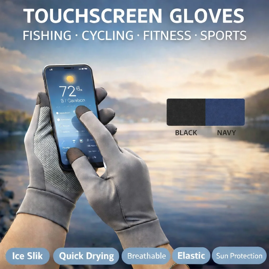 Outdoor Touchscreen Gloves, Quick-Dry Breathable Ice Silk Gloves for Fishing, Cycling, Driving, Workout, Fitness, Sun Protection