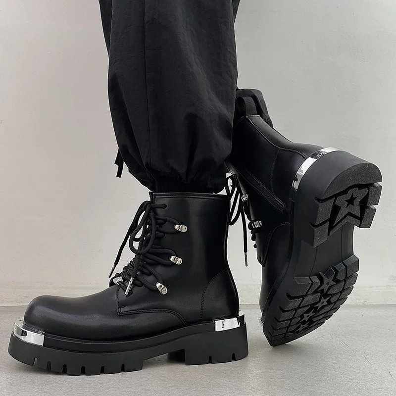 Preto clássico masculino vestido botas dedo do pé apontado rendas botas de tornozelo de couro masculino confortável macio botas chelsea plus size 38-46