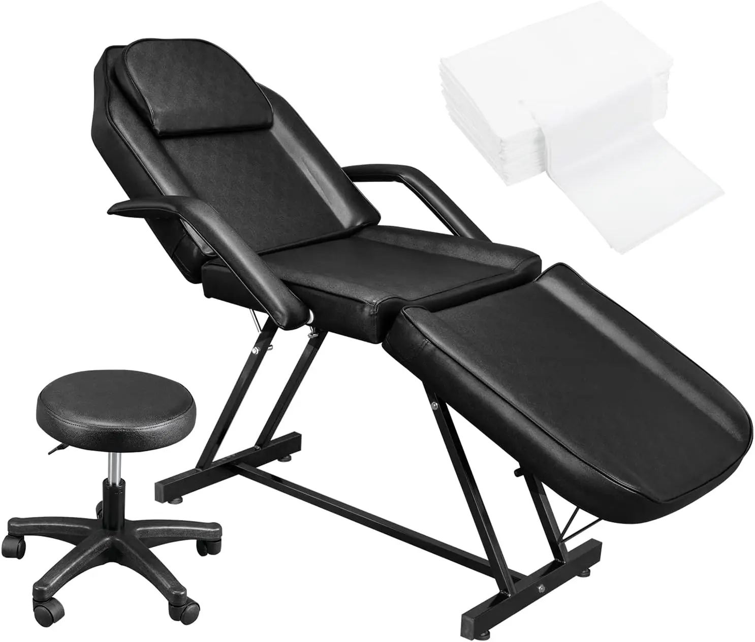 Massage Salon Tattoo Chair Esthetician Bed with Hydraulic Stool & 25 Pcs Non-Woven Disposable Sheets