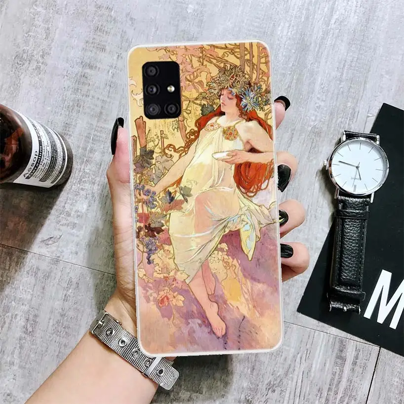 Alfons Mucha Primavera Phone Case For Samsung Galaxy A14 A15 A13 A12 A54 A55 A53 A52 A04S A24 A25 A23 A22 A34 A35 A33 A32 A03S A