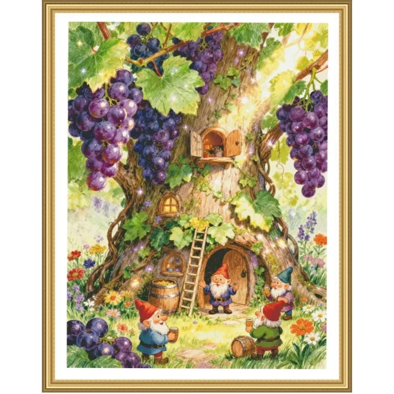 

ZZ7967-Elf Grape House 14CT 16CT 18CT Printed On Canvas Cross Stitch DIY Set Needlework Embroidery 155 Colors