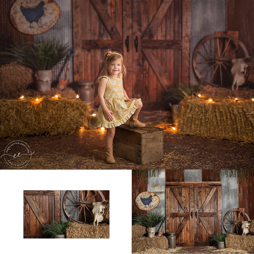 Urban Farmhouse Backdrops Kids Adult Photography Props Child Baby Photocall Decors Wooden Door Chicken Farms Background