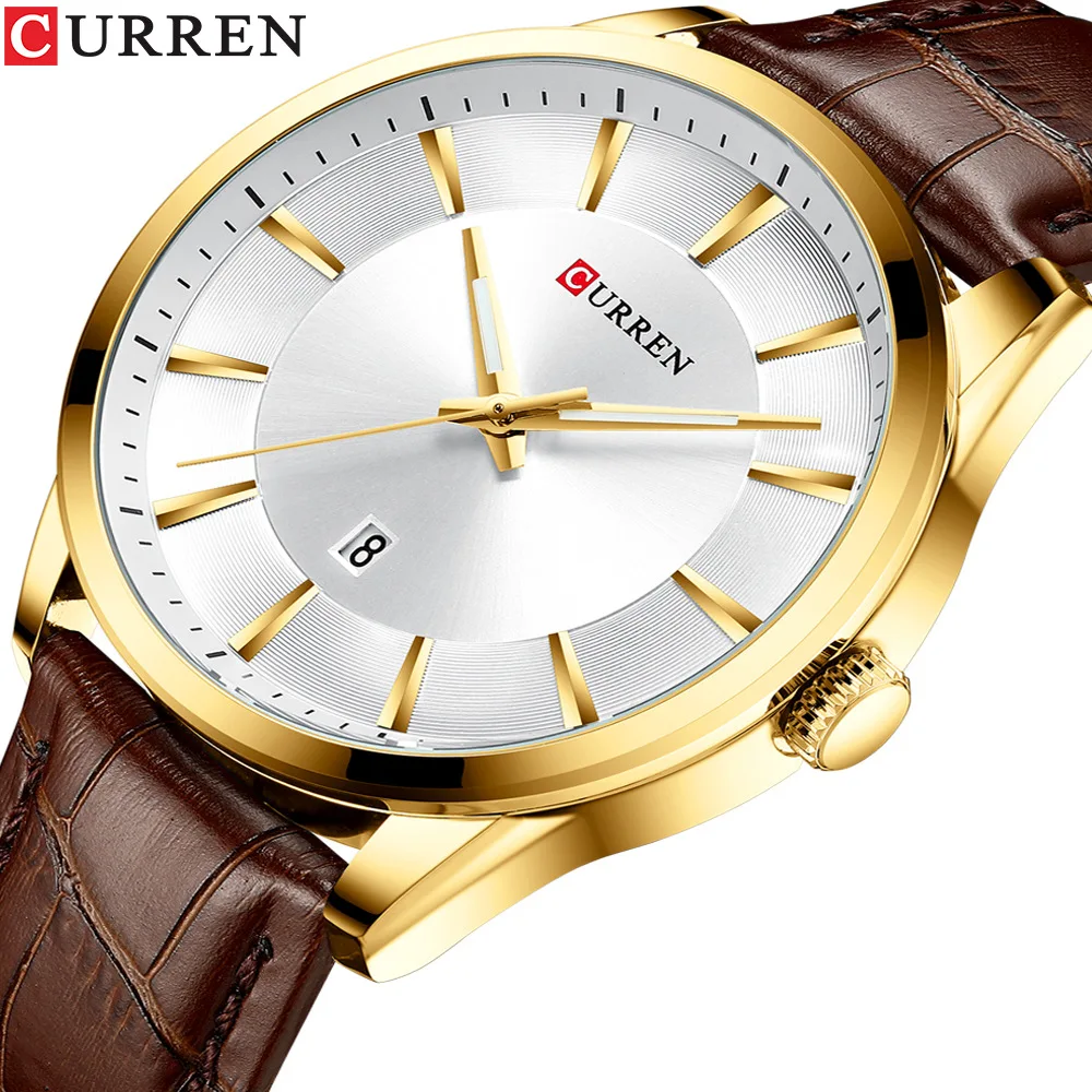 

CURREN 8365 Men's Quartz Watch Calendar Business Simple Clock Brown Black Leather Strap Wristwatch for Male