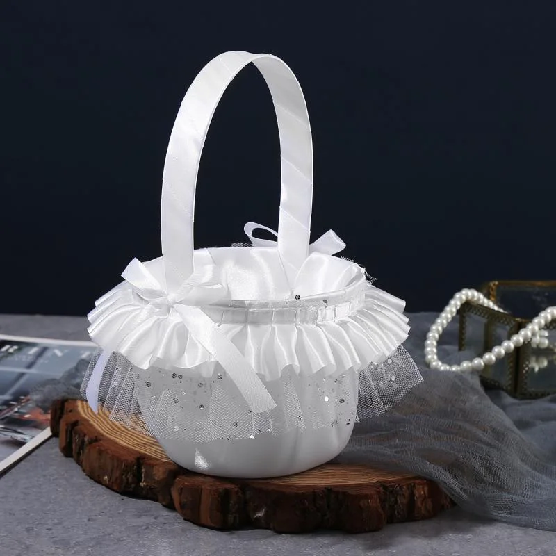 

Western Wedding Flower Basket Sequin Lace Decorative Flower Basket Scattered Flowers Bride Flower Basket Wedding Supplies