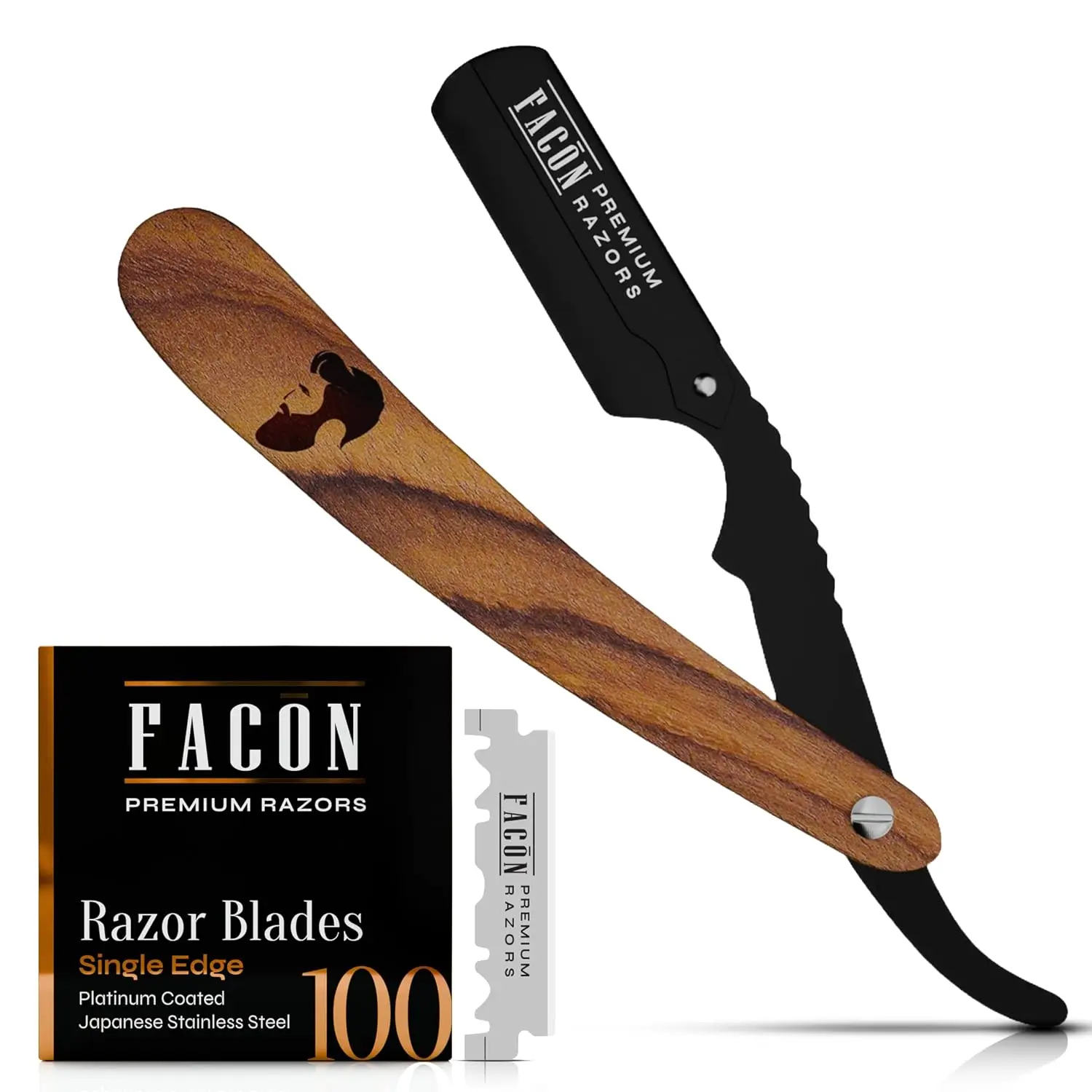 Professional Straight Razor Kit for Men – 100 Blades, Wooden Handle, Smooth & Precise Shave, Premium Barbershop Quality