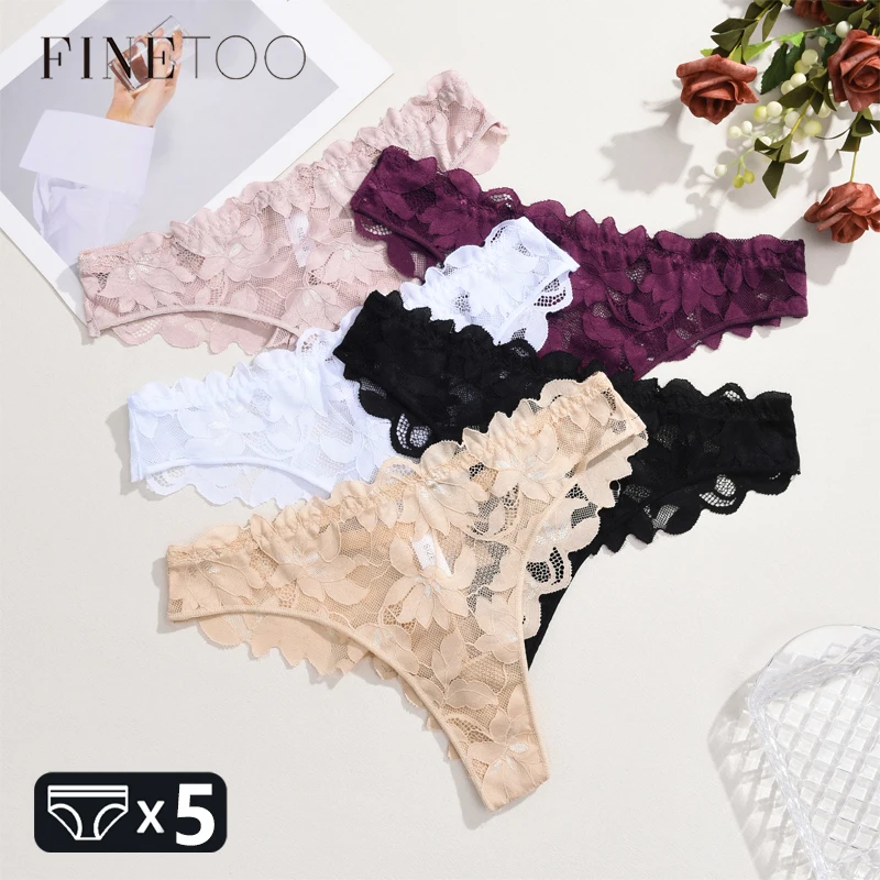 

5 шт., кружевные открытые стринги, прозрачное однотонное нижнее белье для женщин, сексуальные удобные стринги с низкой талией, популярное эротическое белье для девочек