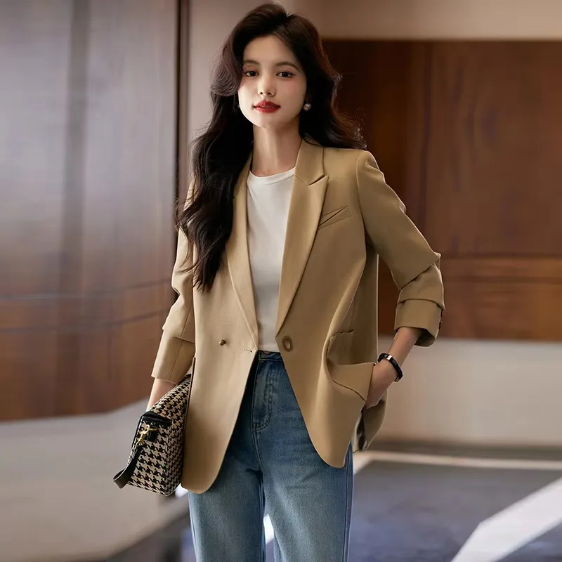 Casual Coffee Color Blazer Women 2025 Autumn Winter New Elegant Long-sleeve Suit Jacket Trendy Female Office Lady Women Blazer