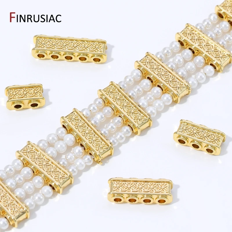 18K Gold Plated Brass Rectangle Shape Spacer Beads For Jewelry,Multi Strand Separator Beads Bars for DIY Bracelet Making Finding