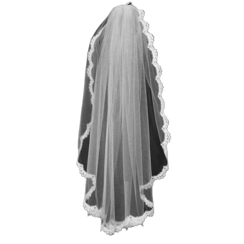 

Short Wedding Veil with Comb One Layer Tulle with Lace Edge 2025 New Arrival