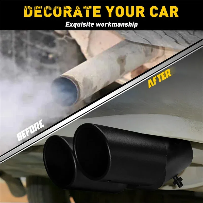 1 قطعة 63 مللي متر العالمي سيارة المزدوج منفذ العادم الفولاذ المقاوم للصدأ الأسود العادم تلميح الخمار الذيل أنبوب مزدوج أنبوب نصائح اكسسوارات السيارات #6