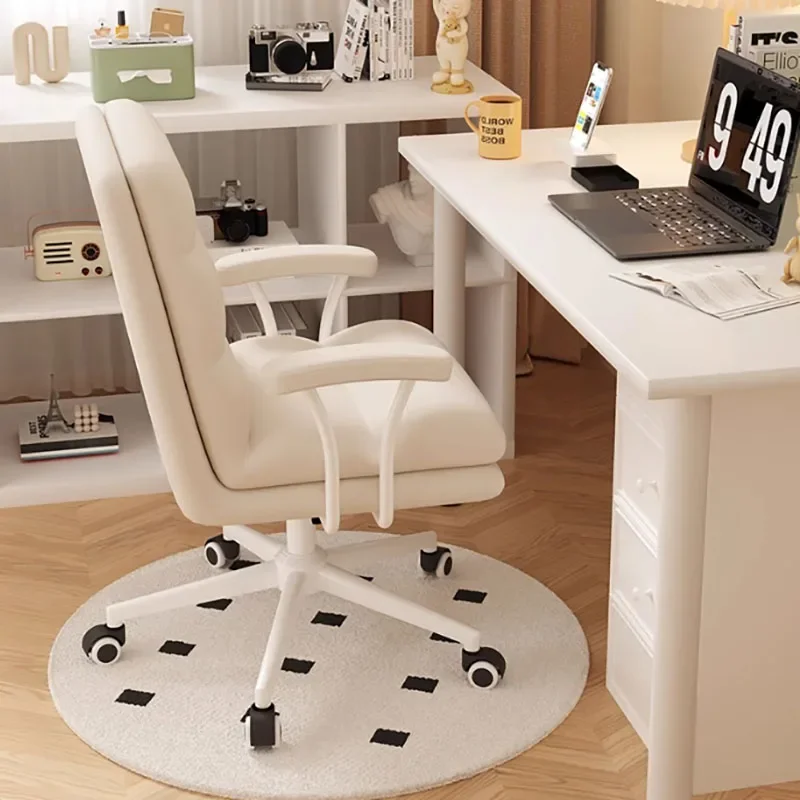 Rotatable Beige Office Chair Back Cushion Extension Comfy Kid Study Gaming Chair Aesthetic Luxury Silla Gamer Office Furniture