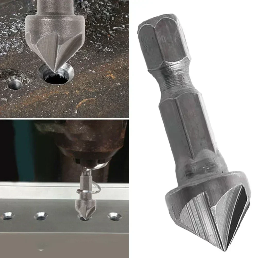 1PC Steel 6 Flute Countersink Drill Bit Five-Edge Chamferer Hexagonal Shank For Woodworking Tools Wood Chamfering Cutter Chamfer