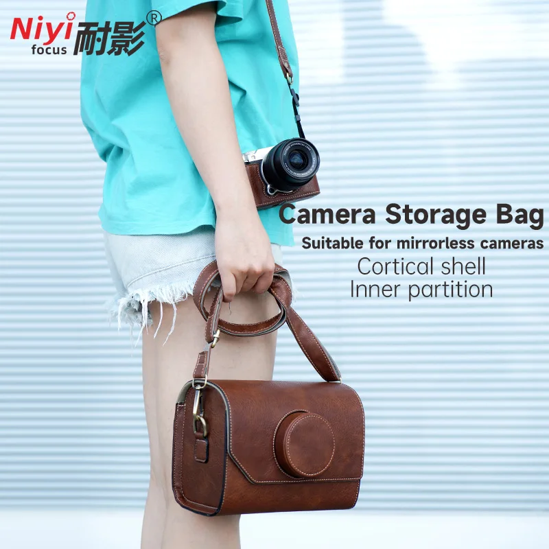 Camera Bag Retro Leather Buffalo Patterned with camera strap Storage bag Outdoor portable for fujifilm xm5 sony zve10 canon r50