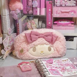 Sanrio Ins Large Capacity Cute Cartoon Kawaii Pink My Piano Plush Lamb Beautiful Pencil Bag Makeup Storage Bag Student Supplies