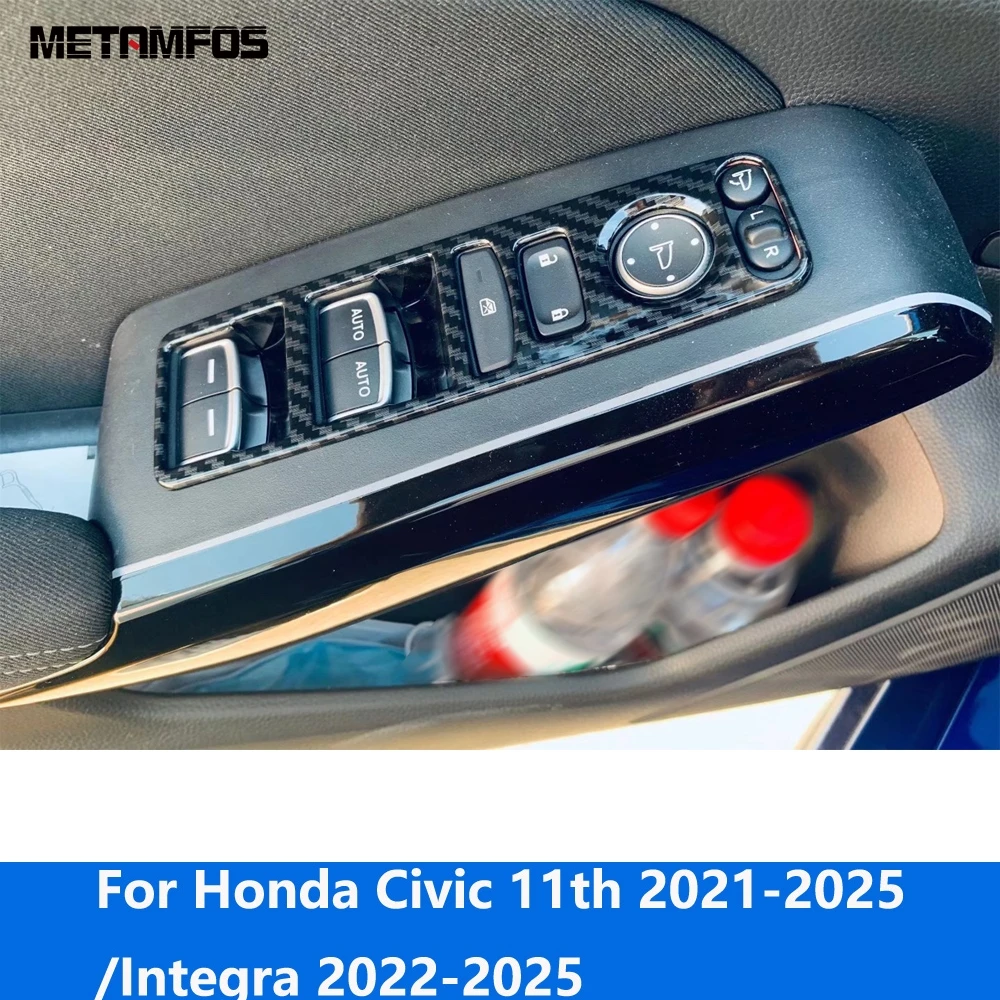 

For Honda Civic 11th 2021-2025 Integra 2022-2025 Carbon Fiber Window Lift Switch Cover Trim Interior Armrest Frame Accessories