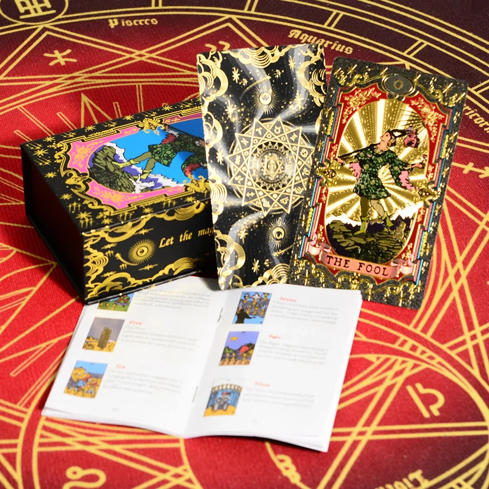 Gold Foil Tarot Cards Gloden Rose Red Black Flower Oracle Divination Plastic Waterproof manual book wait divination card