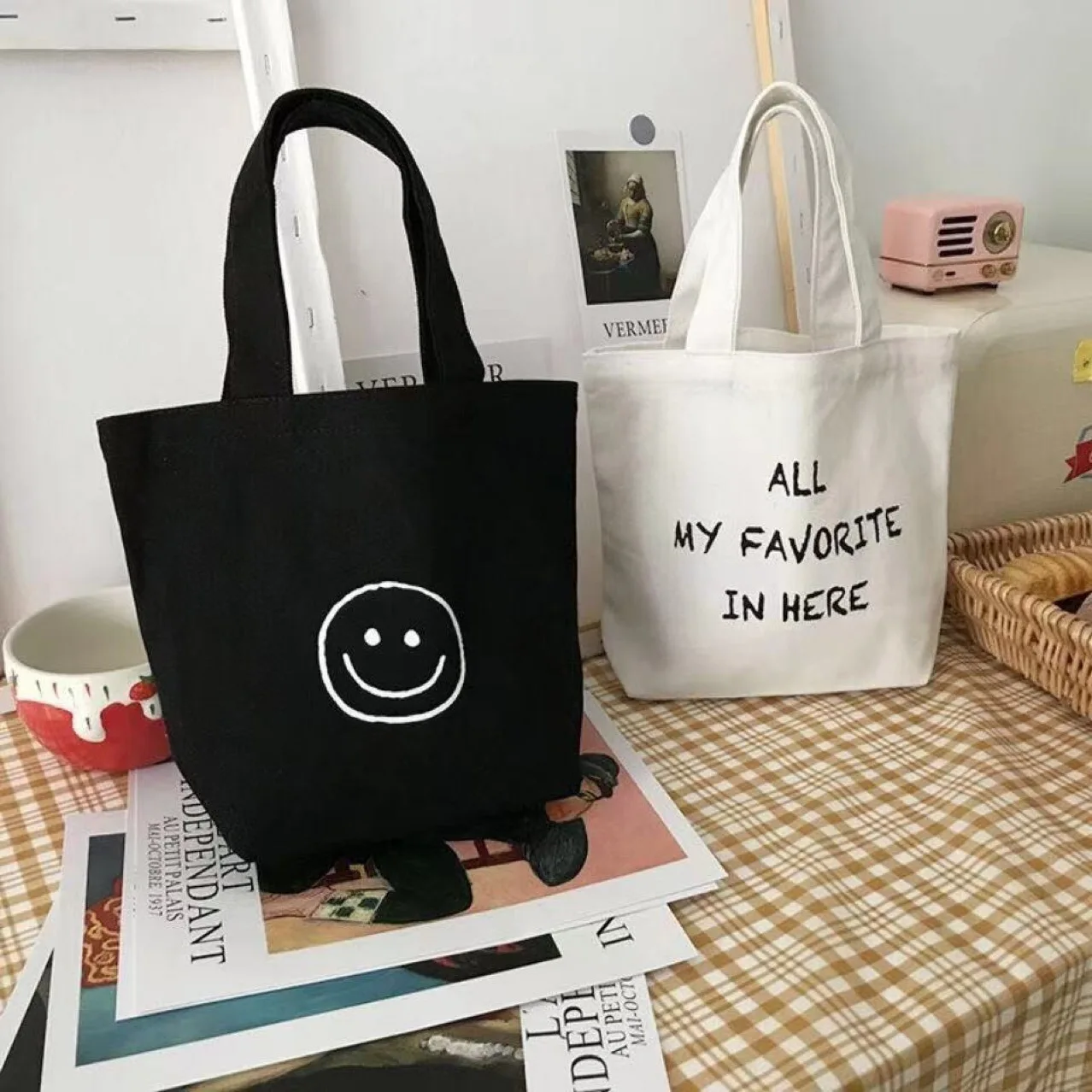 Tote Lunch Shopper Eco Bag Organizer Pouch Canvas Summer Reusable Shopping Bag Women's Necessaire Cute Kawaii Lunch for Women