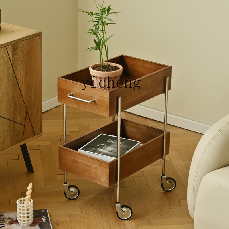 

TQH medieval stainless steel trolley movable double shelf log living room sofa side few